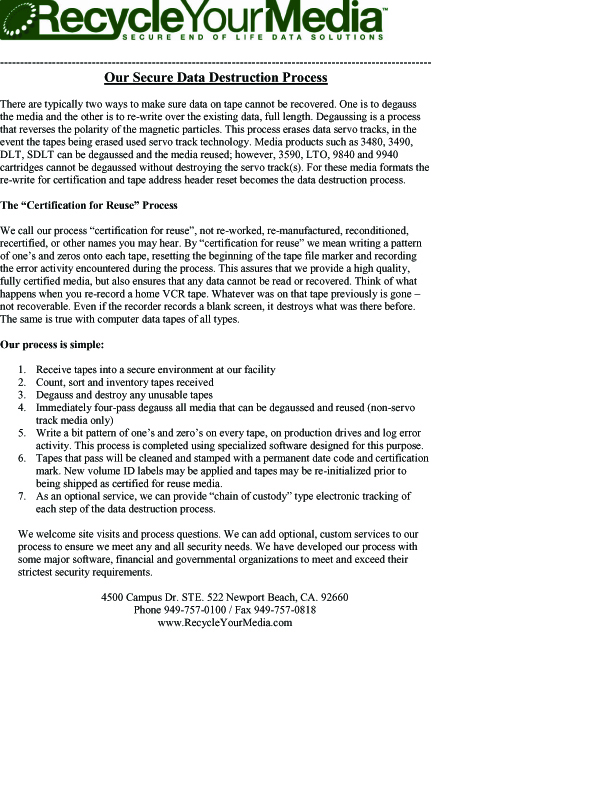 RYM Secure Data Destruction Process